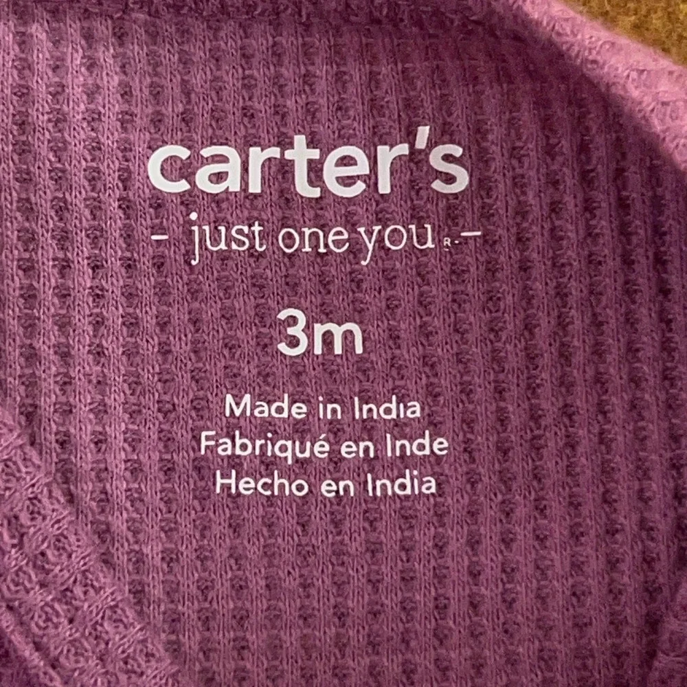 Carter's Just One You Baby Size 3M Purple Waffle Knit Thermal 2 Piece Set NWT